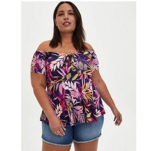 Torrid Women's Babydoll Super Soft Tie Front Off Shoulder Top Cropped Size 3X